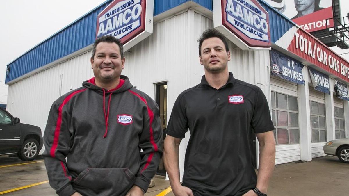 Mark Barrientos, left, and Chad Raymond are opening a new AAMCO automotive shop on South Woodlawn, which makes their third in Wichita. They plan more, perhaps beyond Wichita, eventually.