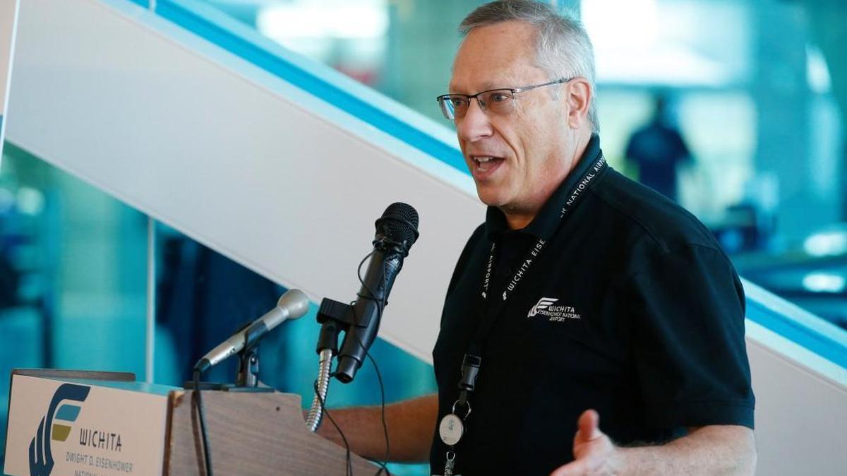 Director of airports Victor White, speaking at the June 2015 ribbon cutting ceremony at the new Dwight D. Eisenhower National Airport, is a finalist for a similar job in Fort Myers, Fla.