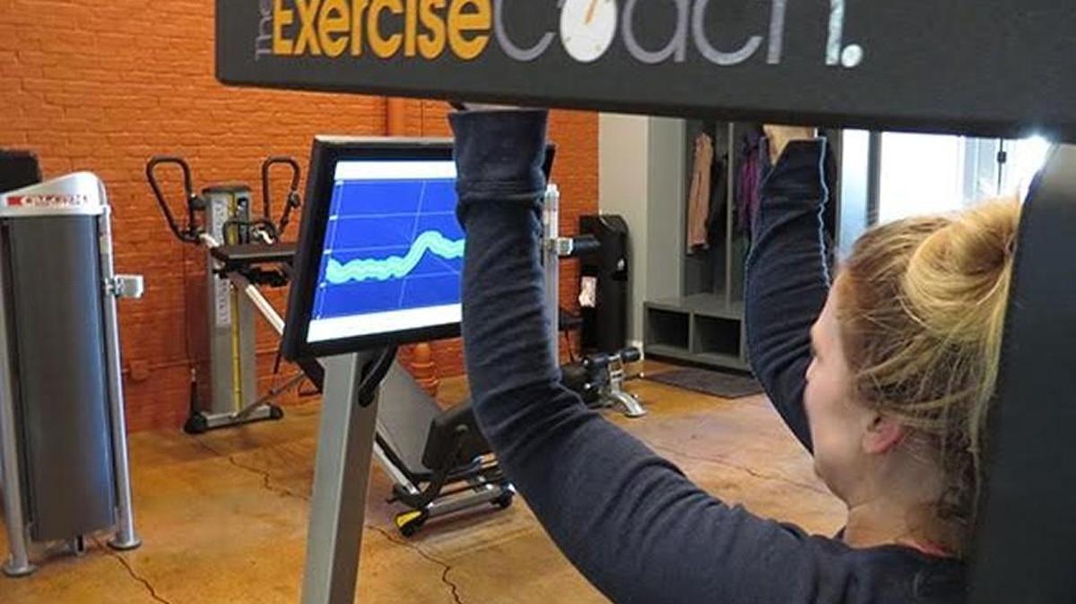 There are a variety of trainer-led workouts at the Exercise Coach franchise. The exercises use machines that have computers and monitors to report how much force a person is generating as he’s working out. “The technology makes it very exciting,” franchisee Jeremy Stallbaumer says. “You get instant feedback.”