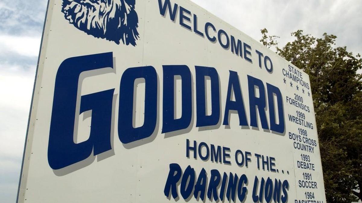 Welcome sign on US 54 highway in Goddard.