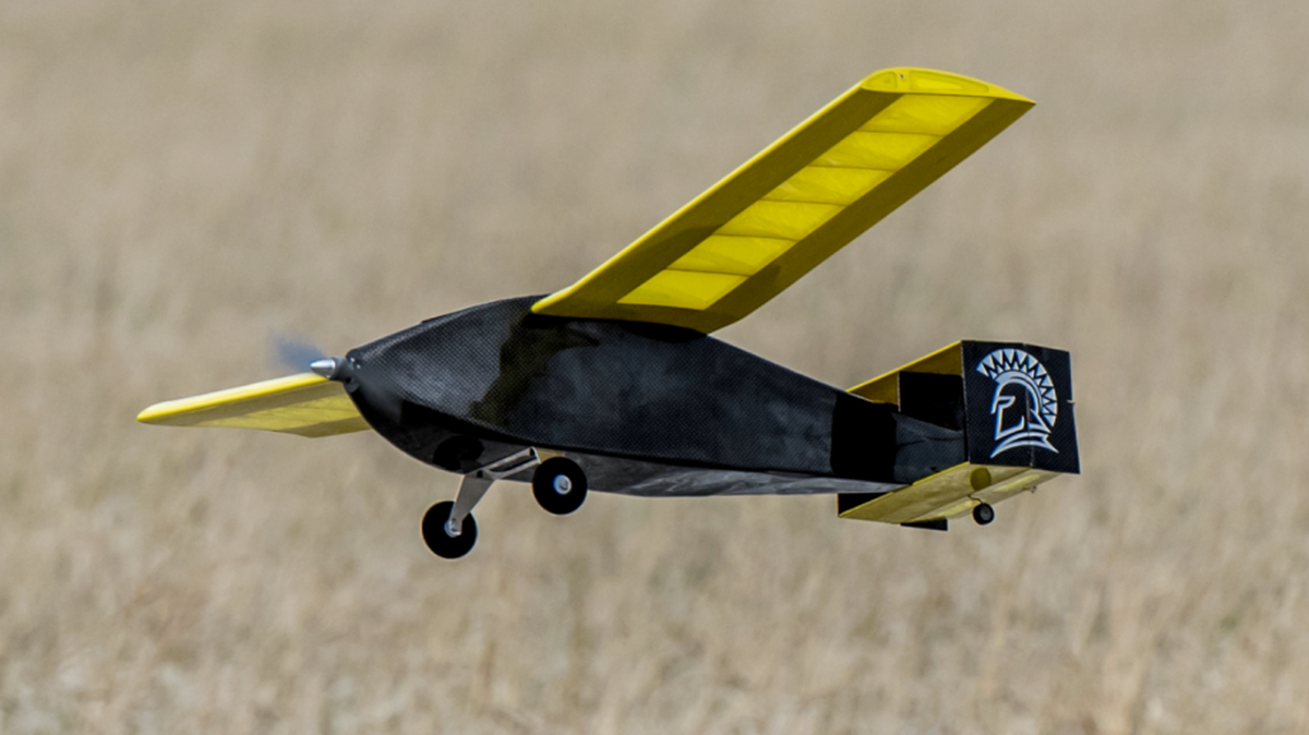 One of the two planes a team of students from San Jose State University created to win the annual AIAA Design/Build/Fly competition.