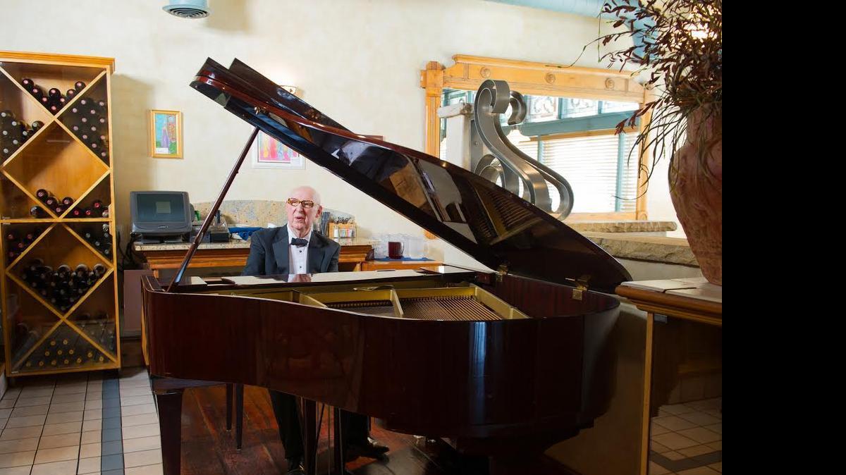 
Pat McElligott, who died on Sunday, was a staple at Larkspur in recent years. He was as well known for his stories as he was for his piano playing.
