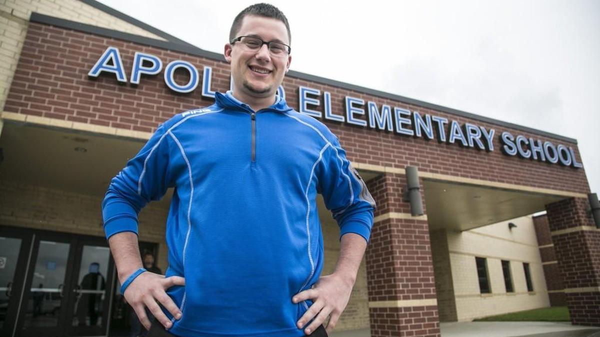 Connor Christensen recently graduated from Wichita State University and is a newly hired teacher at Apollo Elementary School in Goddard. (May 19, 2016)
