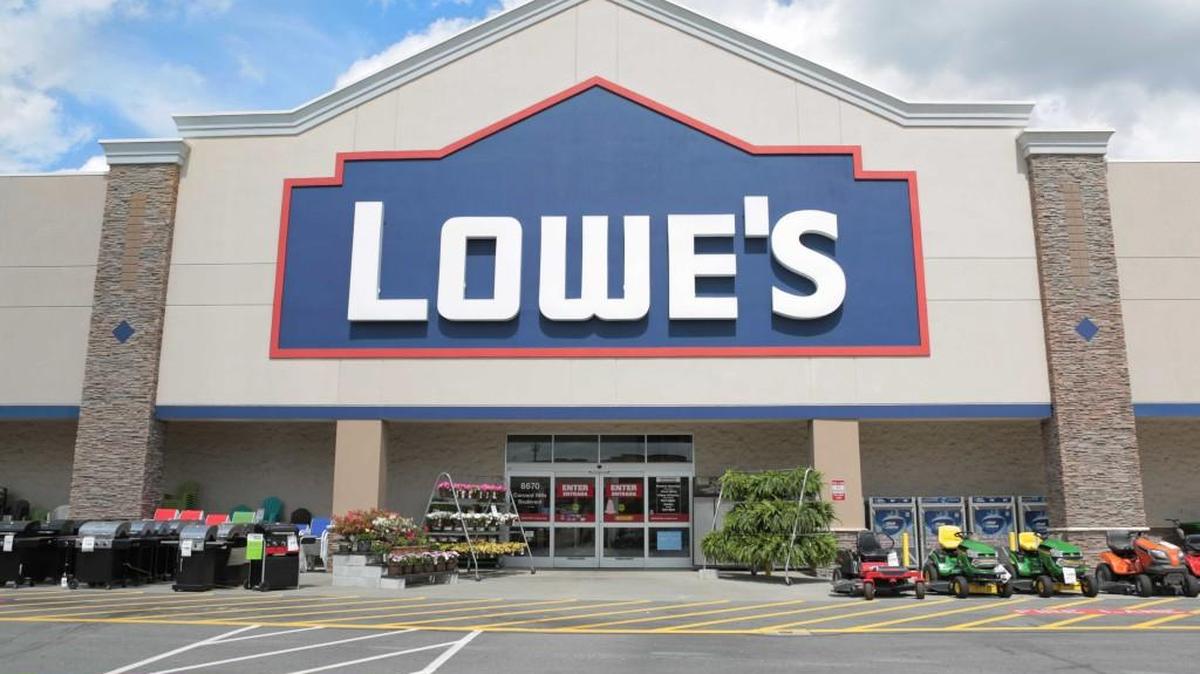 The entrance to a Lowe’s store.