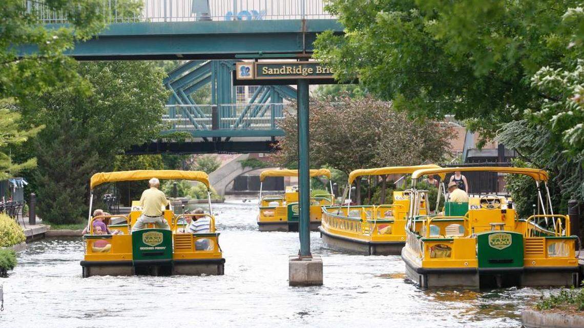 Bricktown, part of Oklahoma City’s downtown revitalization program, features restaurants and shops, with water taxis offering rides on a canal through the middle of downtown.