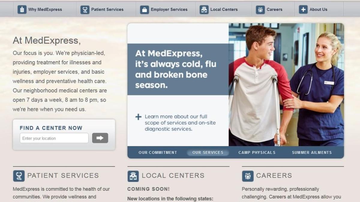 Screenshot of MedExpress website