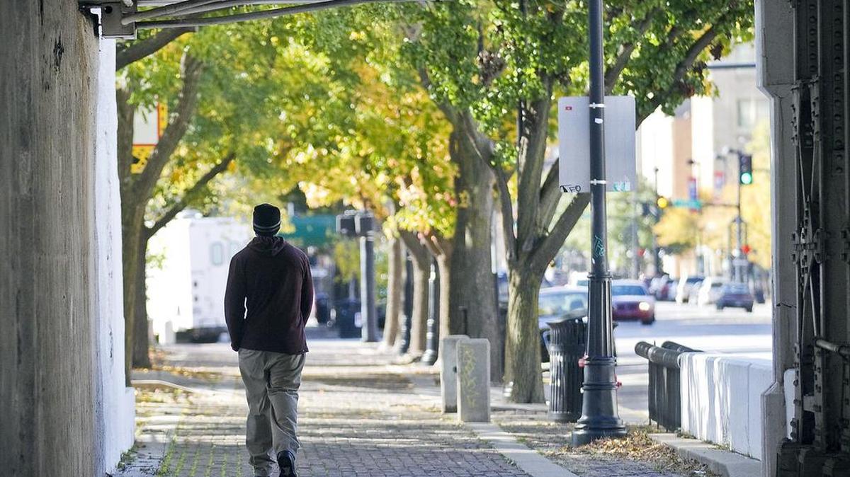 A pedestrian walks beneath the train overpass over Douglas in 2013.