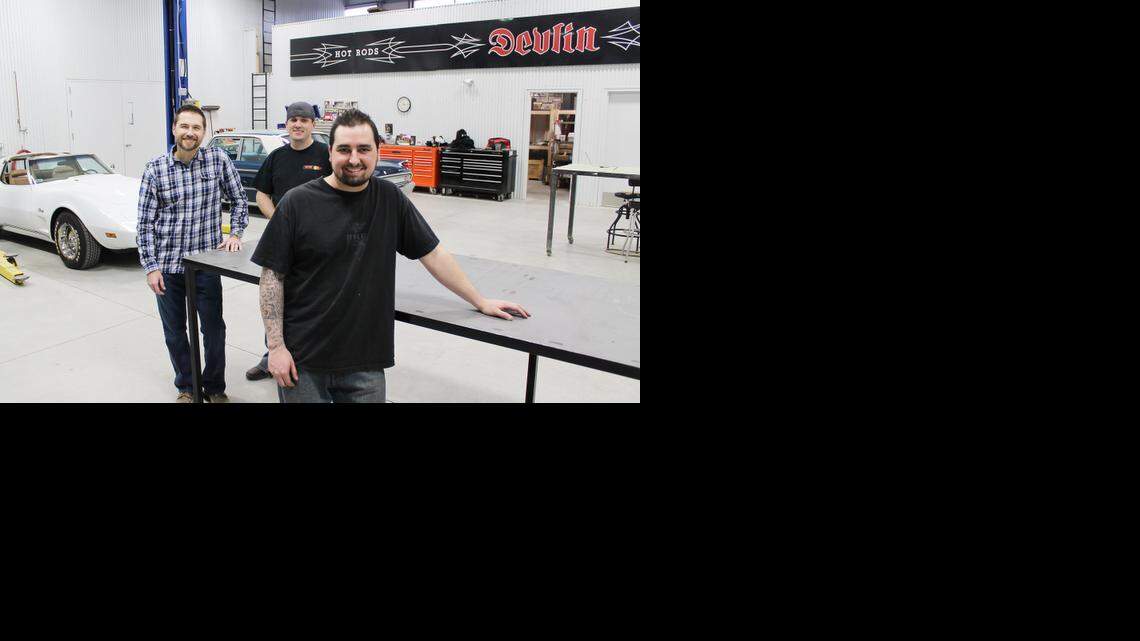 
From left, Tim Devlin, Ryan James and Kevin Carr stand in their new facility at Douglas and Hydraulic. Devlin said that Carr and James have been with him since he started the shop in December 2004. “Because we’ve been together so long, I’ve seen them get married, have kids. … The three of us, we’re very much a family,” Devlin said.
