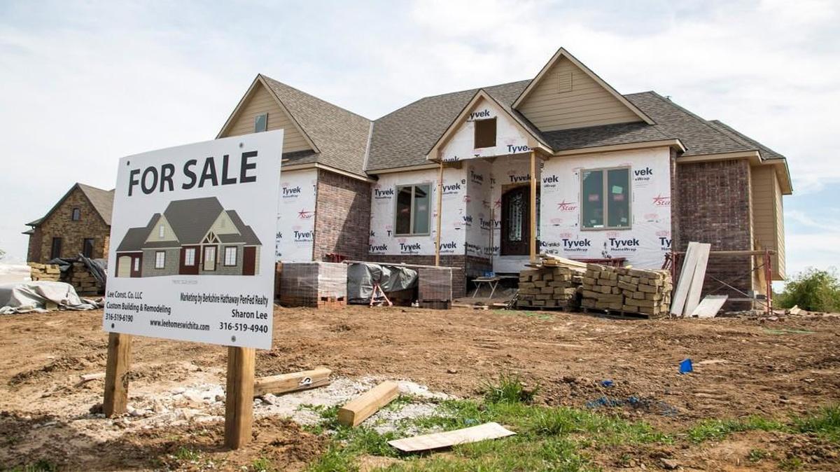 A house under construction in April in the Fiddler’s Cove development near 37th and Maize Road.