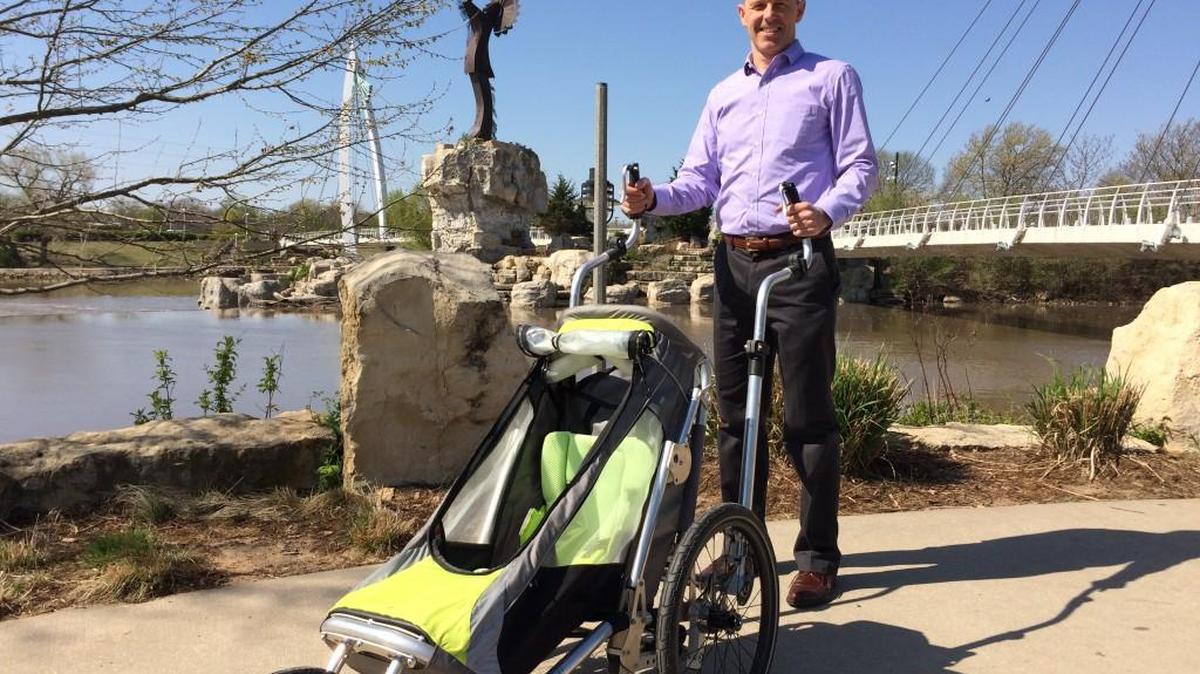 Mike Dresher says the idea for the JogAlong baby stroller came to him along the Arkansas River.