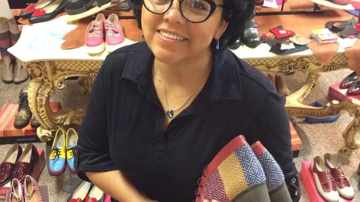 Aida Stenholm designs and sells shoes using materials from her native Peru.