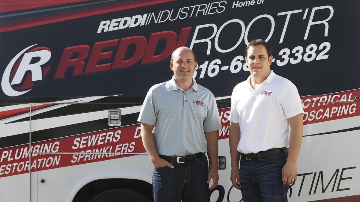 Brothers Tommy, left, and Zach Steven own Reddi Industries. The business has about 100 employees and does everything from lawn care and electrical work to wastewater disposal and garage door repair.