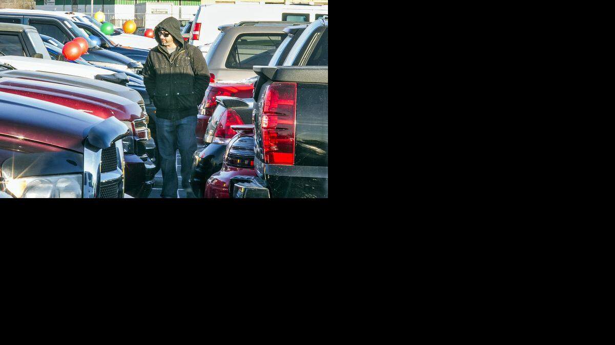 
Buyer Greg Thompson of Blevins Autos looks over the inventory of wholesale used cars up for auction at 135 Auto Auction.
