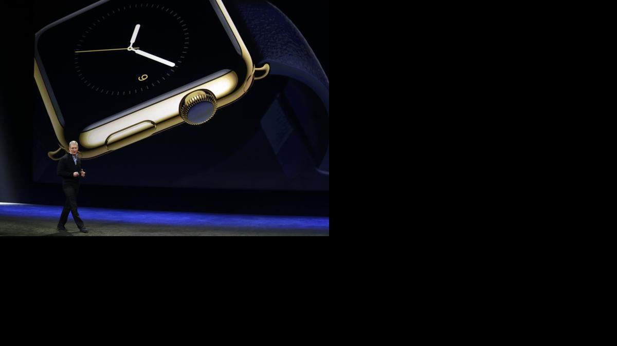 
Apple CEO Tim Cook talks about the new Apple Watch during an Apple event on Monday in San Francisco
