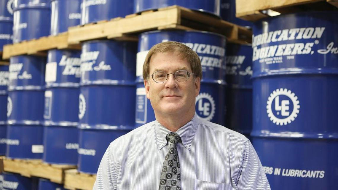 Lubrication Engineers owner Scott Schwindaman on the manufacturing floor.