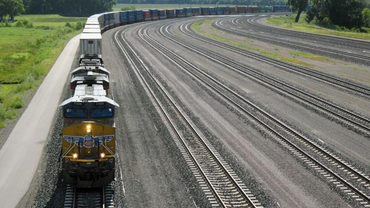 A Union Pacific intermodal train moves through Marysville. Union Pacific said it will spend $57 million in maintenance and upgrades in Kansas in 2017.