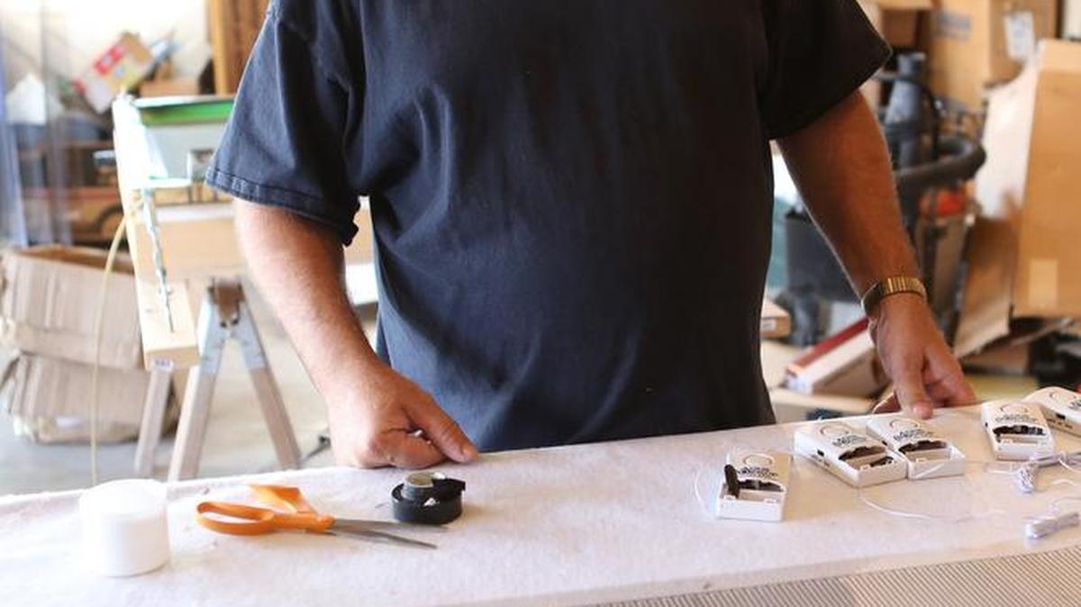 Matt Uhrich operates his business One Drop Alarm and manufactures the product out of his garage in Colwich. It’s a system that detects slow water leaks. (October 21, 2015)