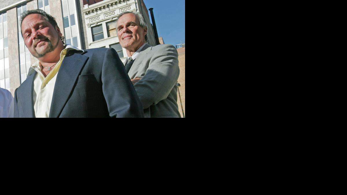 
Real estate developers Michael Elzufon, left, and David Lundberg had plans for Wichita’s Exchange Place in 2006.
