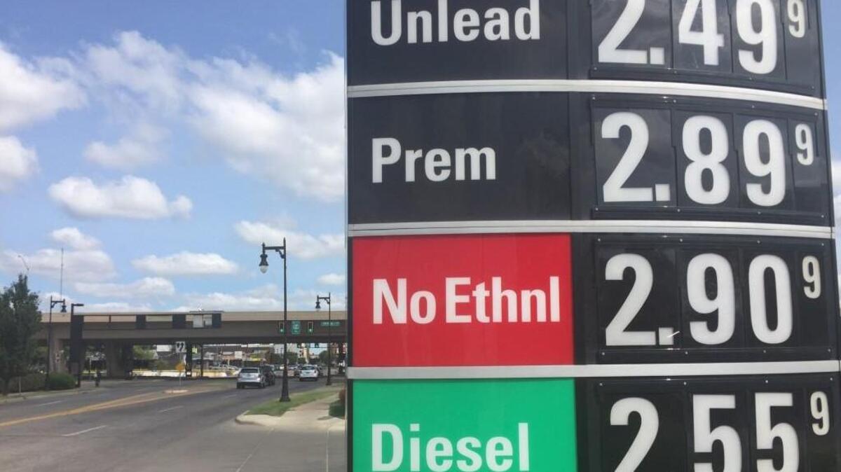 A gas station fuel price sign is seen near Kellogg and Broadway in Wichita on Wednesday. Gas prices increased more than 20 cents per gallon at a number of stations in the city overnight into Wednesday. (Aug. 30, 2017)