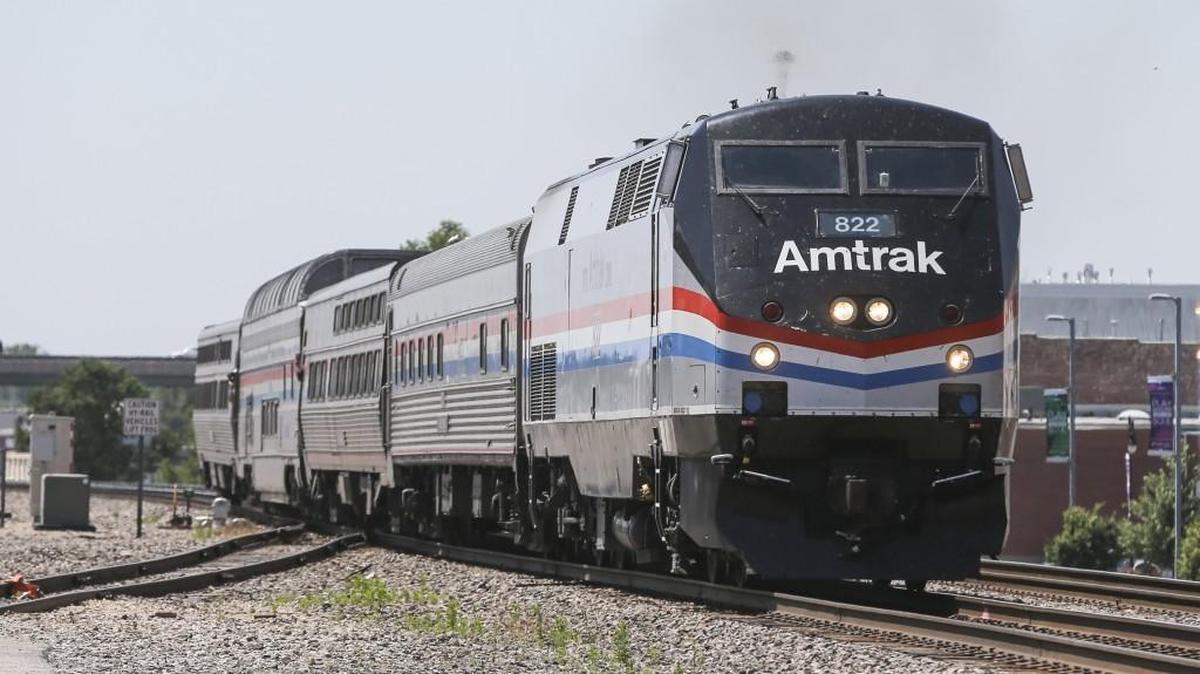 An Amtrak passenger train arrives in downtown Wichita just before noon on Friday. The company was making a test run between Dallas and Kansas City to see about the viability of starting passenger train service on the I-35 corridor.