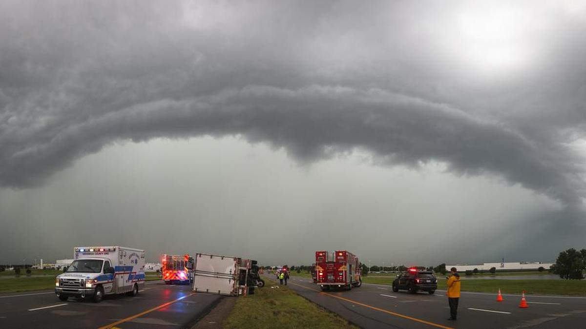 A strong line of storms caused a semi to overturn along K-42 near Hoover Road on July 14. Winds as high as 80 mph were reported nearby at Eisenhower Airport.