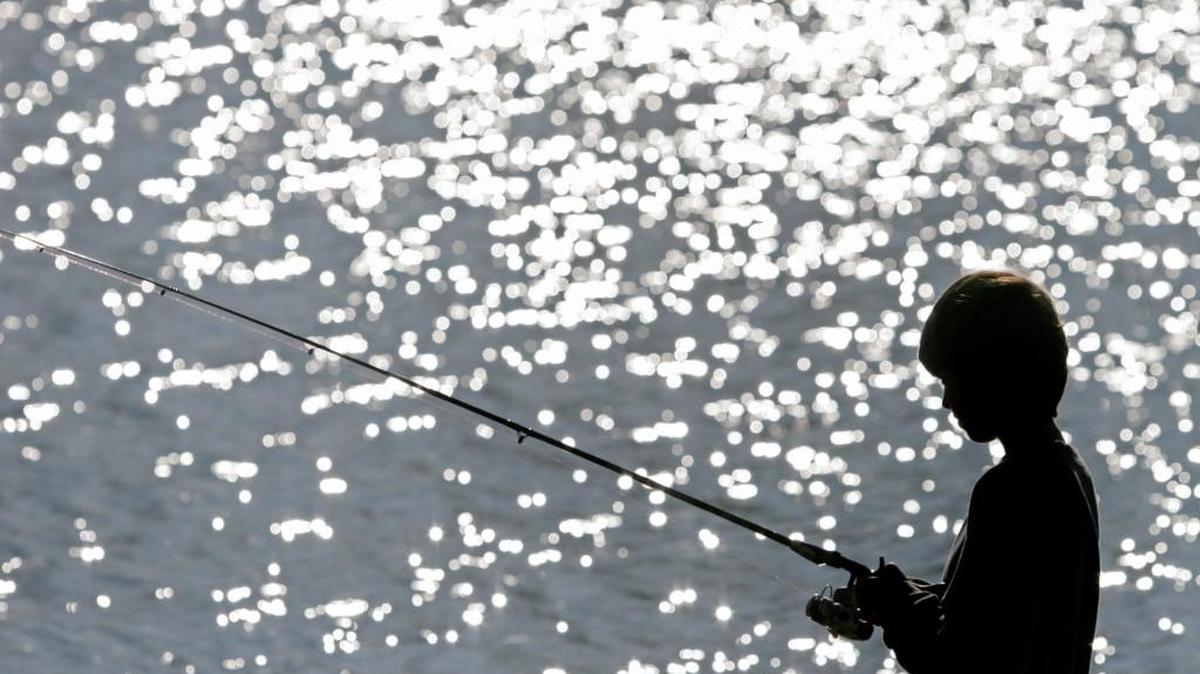 A boy fishes on the shore of one of the lakes at Sedgwick County Park.