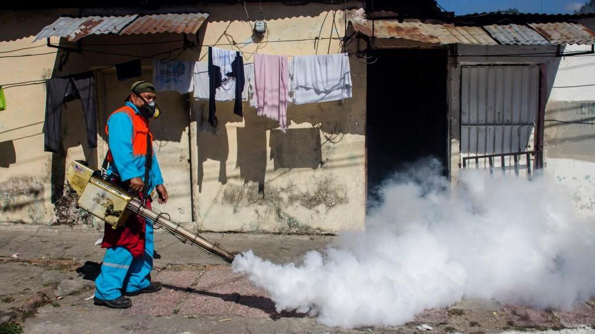 A city worker fumigates Tuesday to combat the mosquitoes that transmit the Zika virus at the San Judas Community in San Salvador, El Salvador. Worries about the rapid spread of Zika through the hemisphere has prompted officials in El Salvador, Colombia and Brazil to suggest women stop getting pregnant until the crisis has passed.