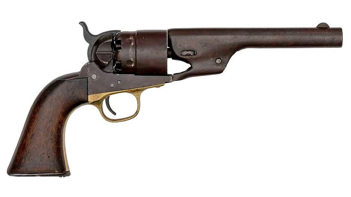 This gun, a Colt Army cut-down, was supposedly used in an 1874 gunfight in Wichita that killed Bad Billy Hart. It goes on the auction block with Cowan’s Auctions on May 3. Some Kansas historians question its history.