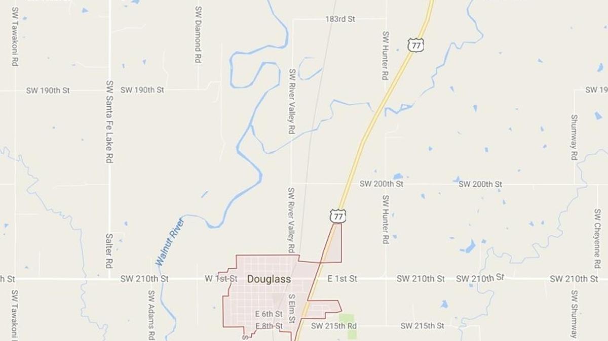 Southwest River Valley Road crosses the Little Walnut River just north of Douglas in Butler County.