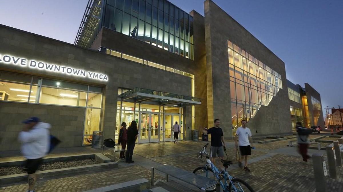 The downtown YMCA at night.