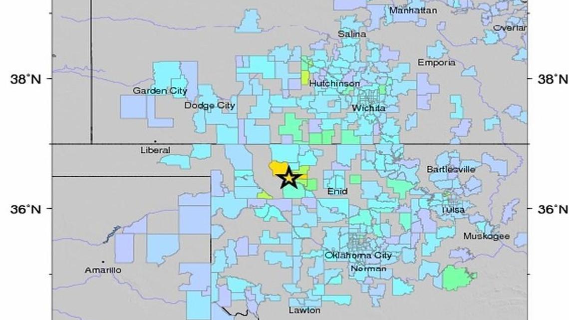 A map of responses to the United States Geological Survey’s “Did You Feel It?” form.