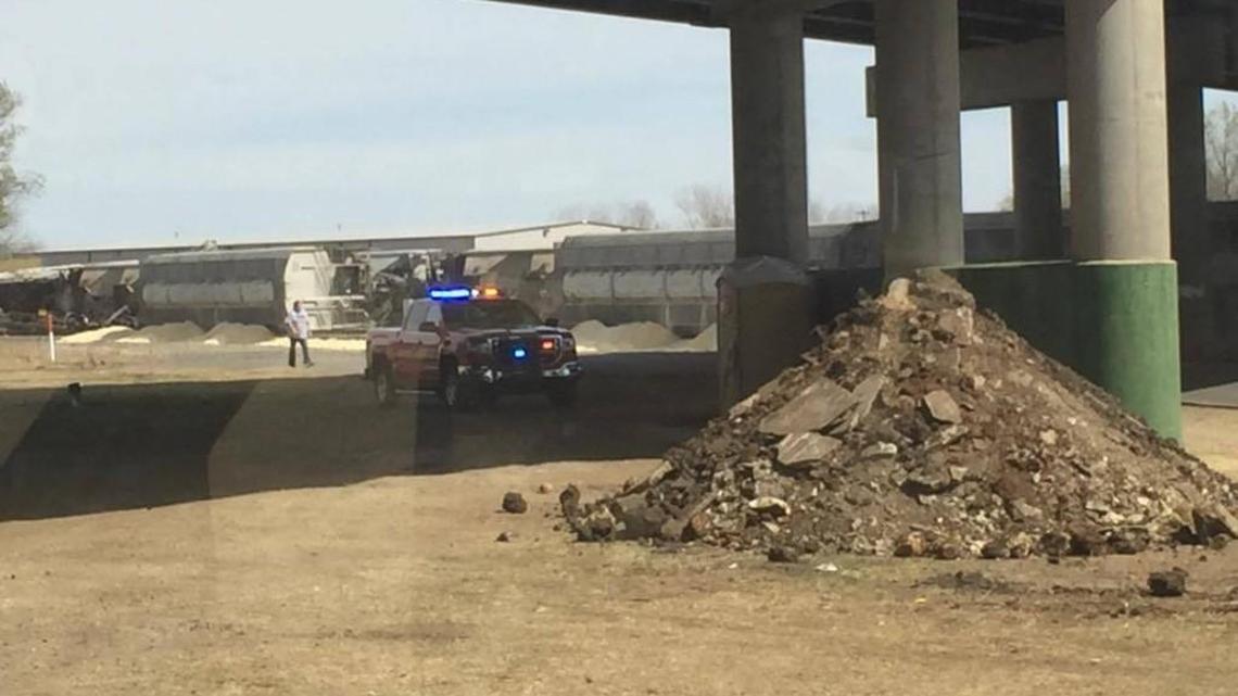 Authorities investigate a train derailment in Augusta on Friday afternoon.