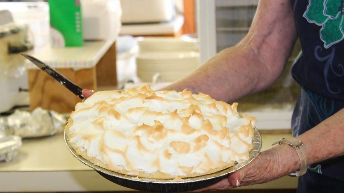 Slices of this chocolate cream pie, among other flavors, are $2.50 at the United Methodist Church at the Sedgwick County Fair.