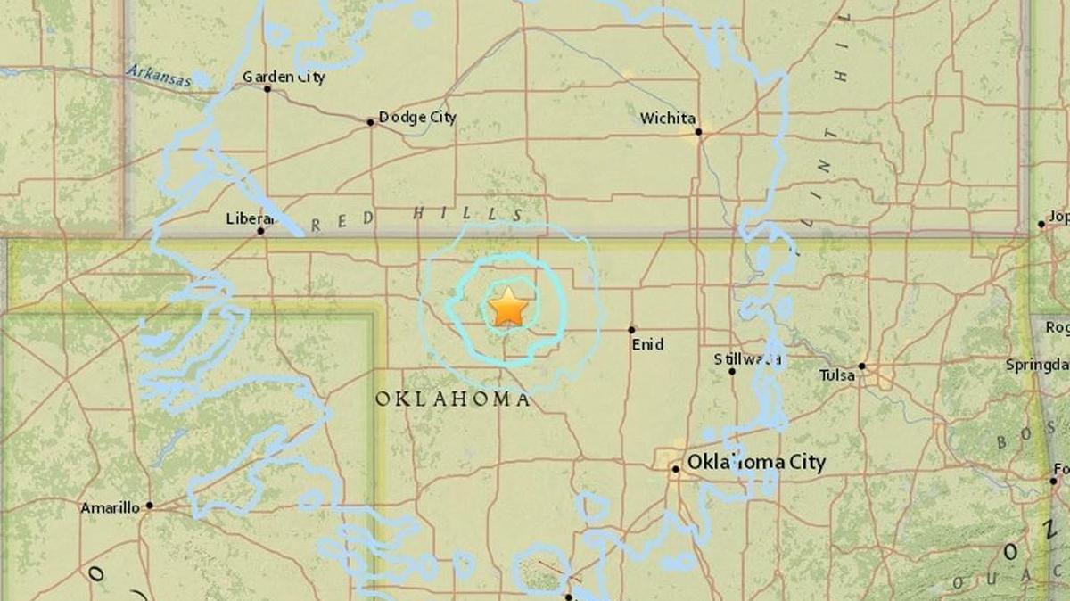 A earthquake was recorded just before 5:30 a.m. near Mooreland, Oklahoma, according to the U.S. Goelogical Survey.