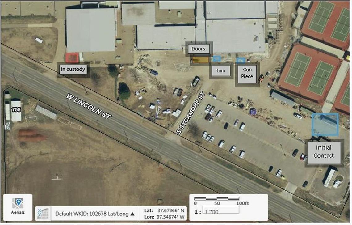 An aerial map shows the scene of the shooting Friday. The officer who fired at the teen was west of where he was running.