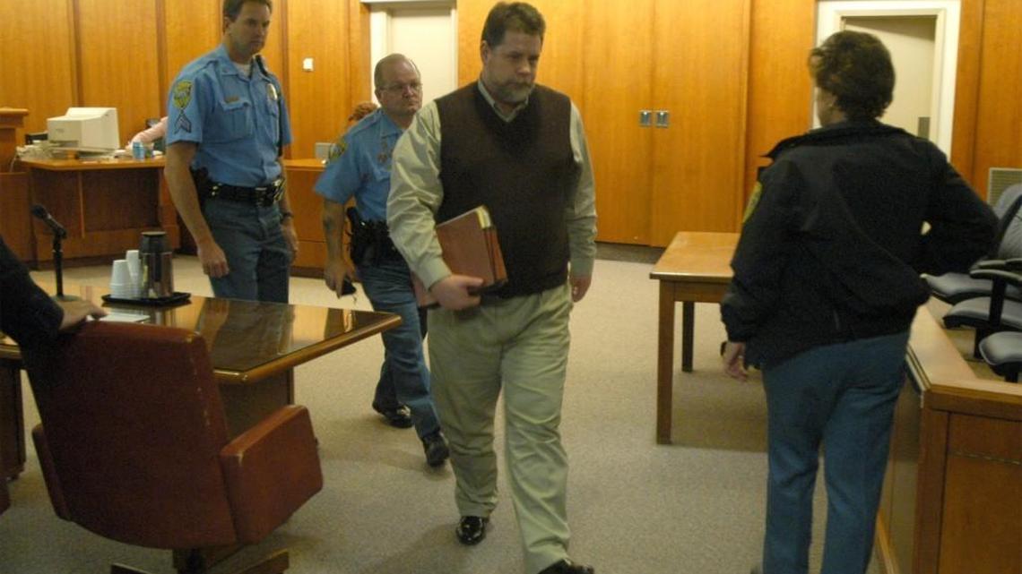 In this file photo from Nov. 3, 2004, Doug Belt leaves the courtroom after a jury sentenced him to death in the killing and attempted rape of Lucille Gallegos in June 2002.