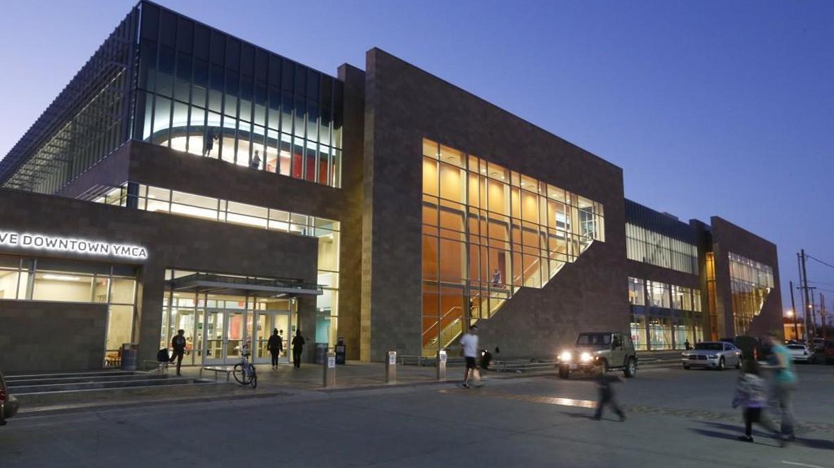 The downtown YMCA at night.