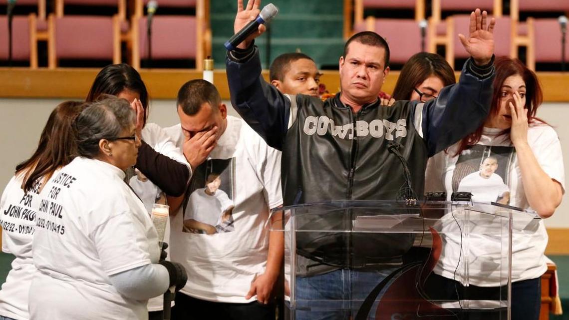 Santiago Quintero, father of John Paul Quintero, joins a vigil for his 23-year-old son, who was killed by Wichita police on Jan. 3. Santiago Quintero has filed a federal lawsuit against the City of Wichita. (Jan. 7, 2015)