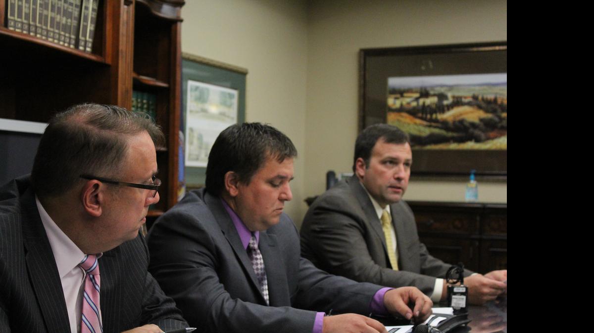 
District Attorney Marc Bennett, right, speaks about Wichita law enforcement’s role in testing sexual assault kits on Friday. Bennett held a news conference with Wichita police Capt. Jeff Weible and Sedgwick County sheriff’s Capt. Greg Pollock in response to a USA Today investigation that found tens of thousands of kits across the country remain untested.
