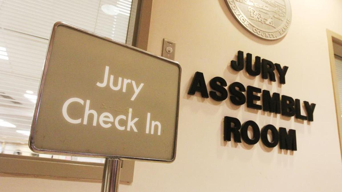 
The jury check-in area and jury assembly room on the first floor of the Sedgwick County Courthouse. (Aug. 4, 2015)
