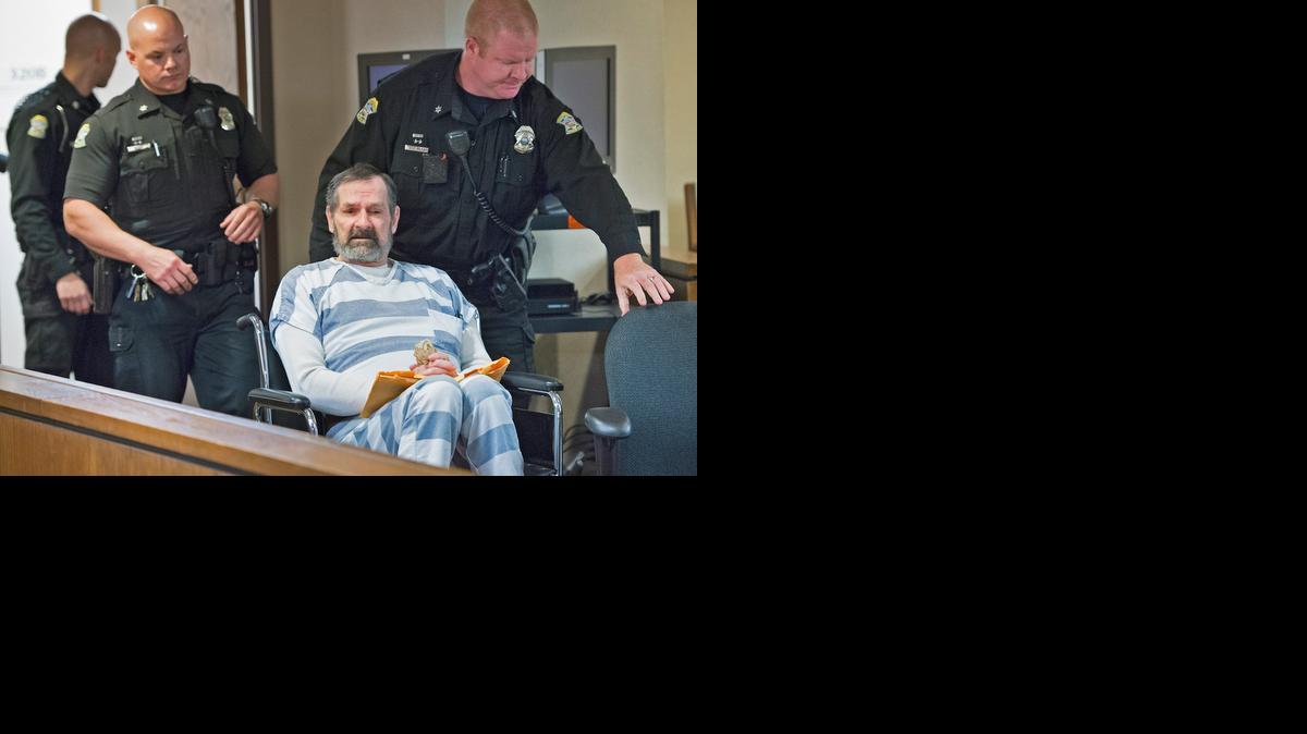 
Frazier Glenn Miller Jr., also known as Frazier Glenn Cross Jr., is wheeled into the courtroom for a preliminary hearing Wednesday at the Johnson County Courthouse in Olathe. Miller is charged with capital murder in the April 13 attacks outside the Jewish Community Center of Greater Kansas City and a Jewish retirement home in nearby Overland Park. 
