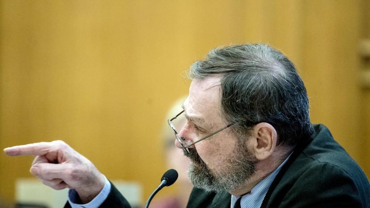 
F. Glenn Miller Jr. gives his closing arguments on Tuesday, Sept. 8, in the Johnson County Courthouse in Olathe. 

