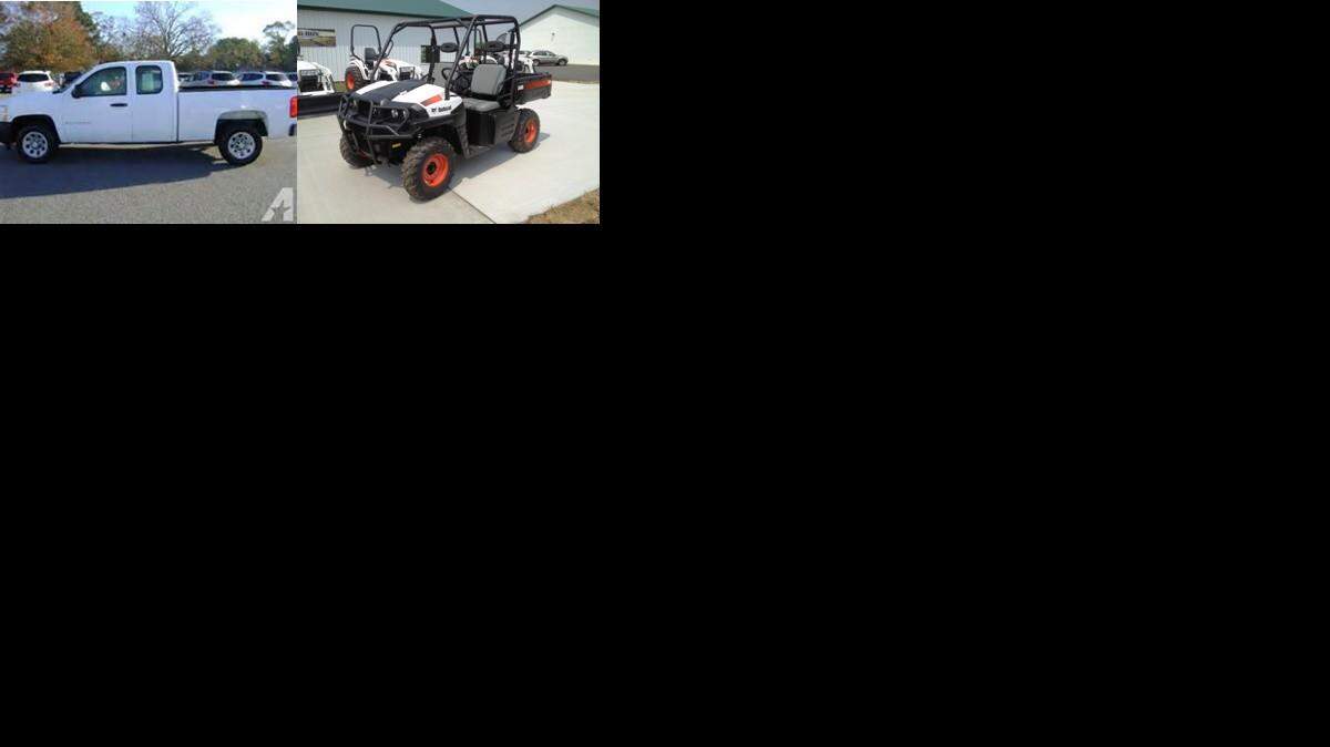 
The Wichita Police department reported that a white 2007 Chevy Truck and tandem axle trailer with City of Wichita markings and KS tag 69402 and a Bobcat utility vehicle were stolen, similar to the vehicles pictured.
