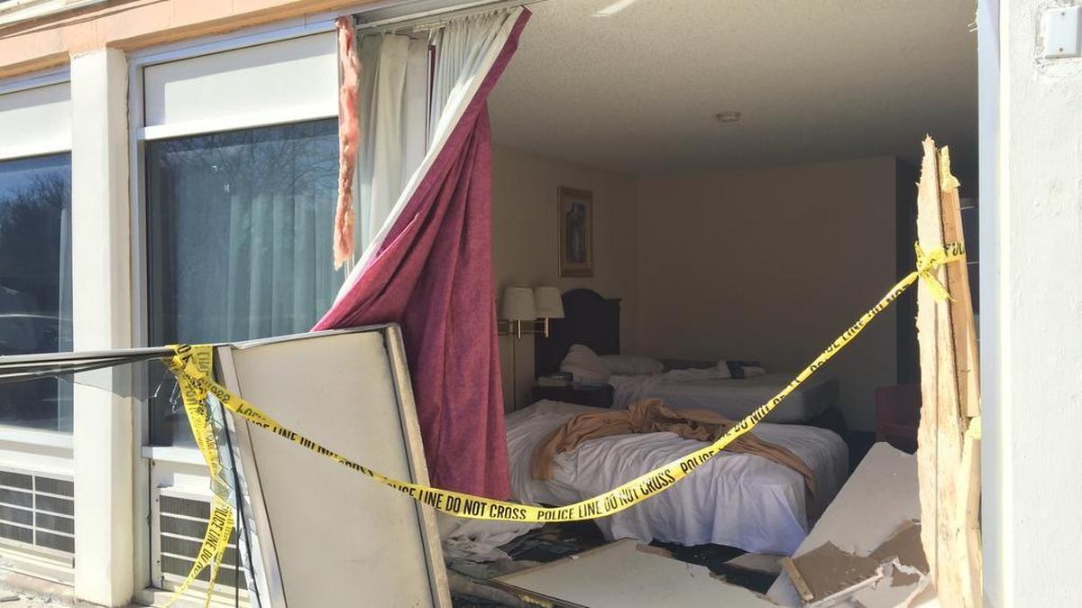 David Hatcher crashed into this east-side Days Inn room and took two girls, Wichita police said. (Feb. 17, 2016)