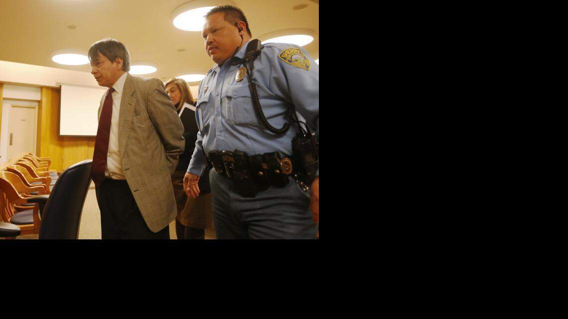 
Daniel Perez is escorted out of Judge Joseph Bribiesca’s courtroom. The 55-year-old, who convinced followers he had magical powers, was found guilty of first-degree murder. (February 18, 2015)
