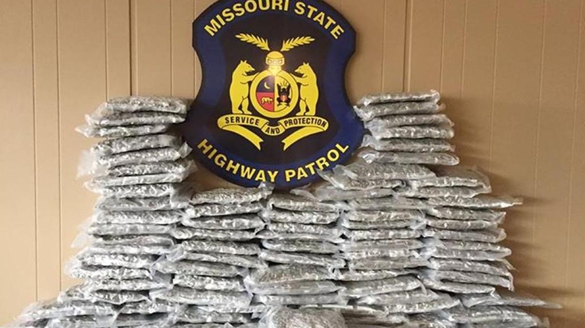 The Missouri State Highway Patrol on Saturday released this photo showing 110 pounds of marijuana seized after a traffic stop.