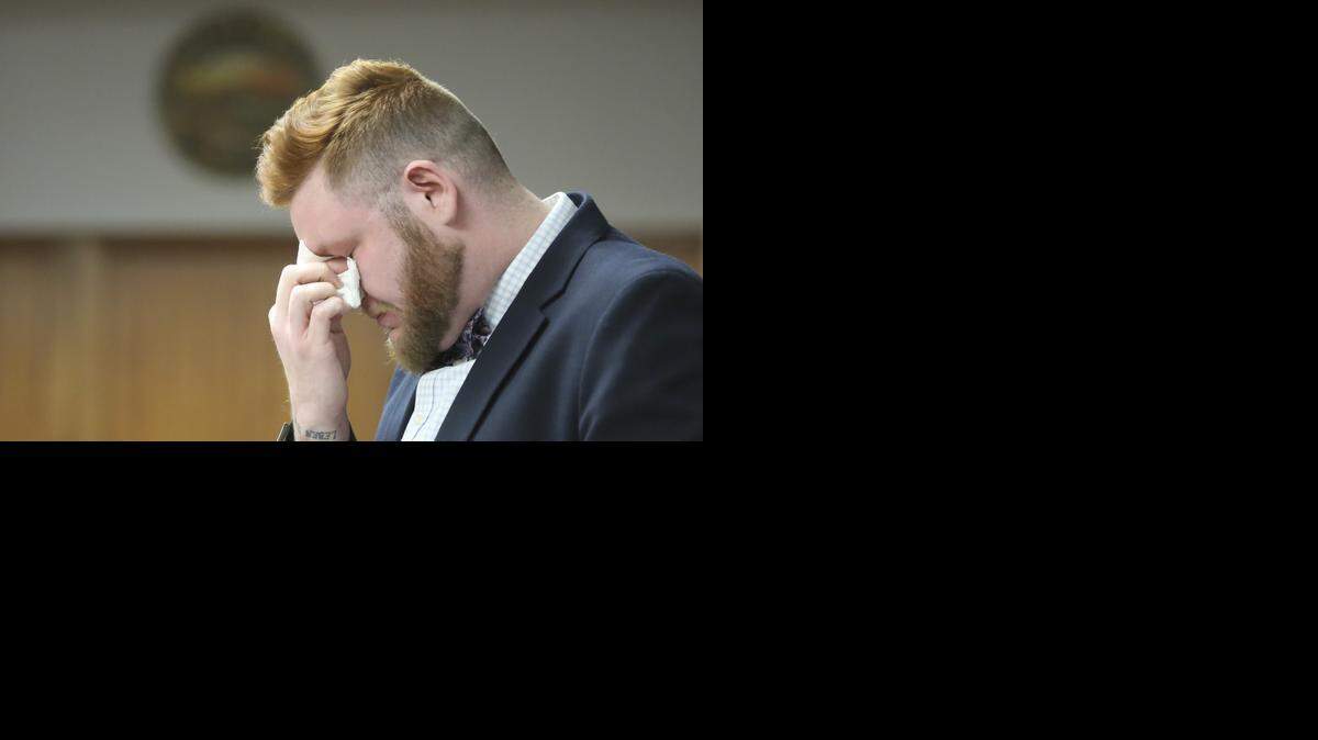 
Seth Jackson wipes away tears while addressing the court during his sentencing hearing on Friday. 
