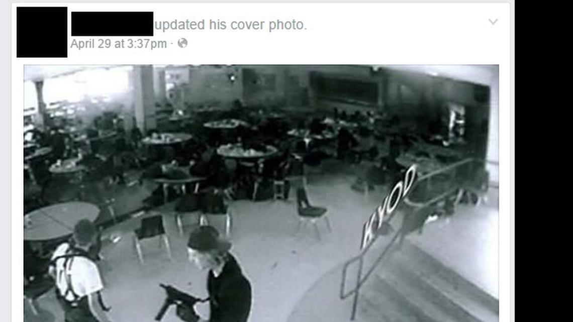 
This screenshot from one of the teens’ Facebook pages shows a security image from the Columbine High School shooting in 1999.
