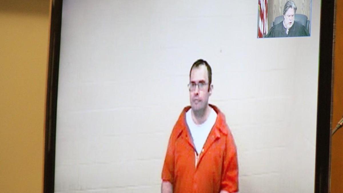 Damian Mayes, 40, appears via video in a Sedgwick County courtroom on Wednesday.