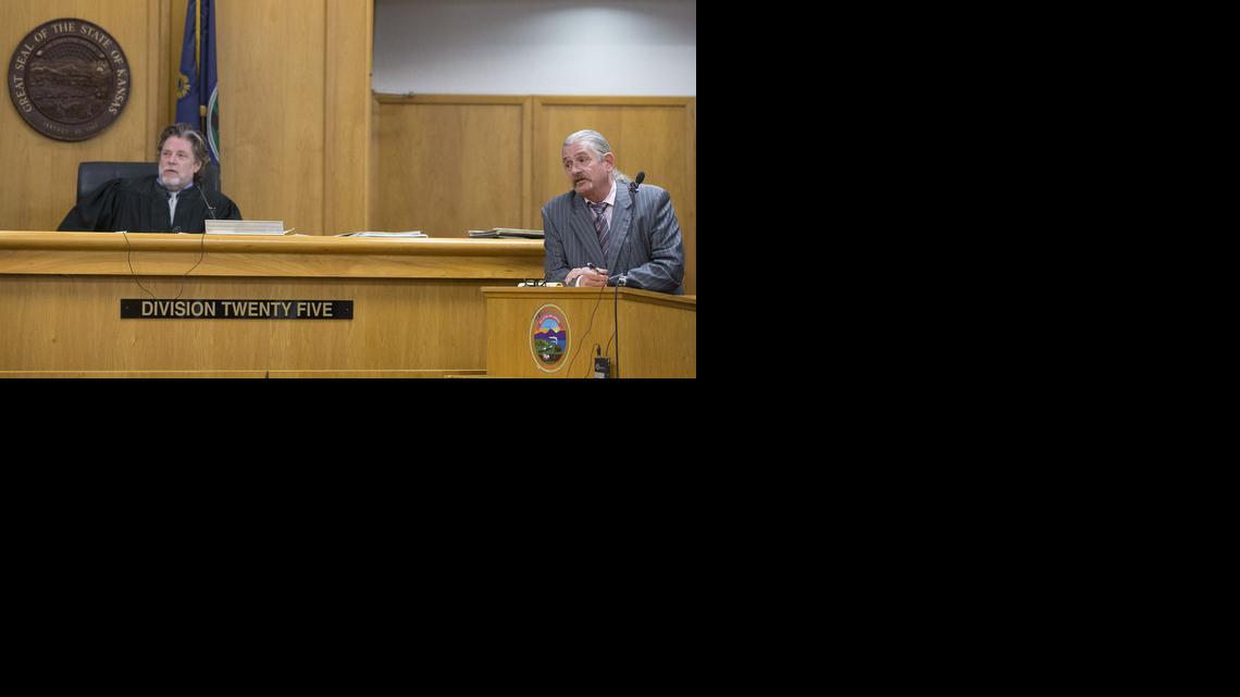 Judge Jeffery Goering listens to testimony from co-defendant Braden Smith while he's cross-examined by Jay Greeno, attorney for Andrew Ellington. Ellington and Smith, along with Anthony Bluml and Kisha Schaberg were charged with capital murder in the shooting deaths of Melissa and Roger Bluml. Braden Smith waved his right to a preliminary hearing and will plead guilty to two lesser murder charged in exchange for his testimony against the other three.